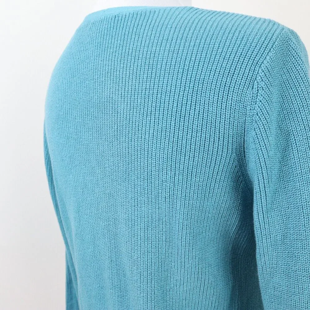 J Jill Size XS Rib Knit Sweater V Neck Pullover Cotton Blend Blue